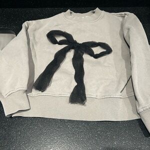 Zara Gray Sweater with Black Bow Accent